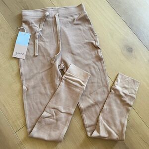 NWT Goumi Kids Womens Natural Thermal Pants SZ XS Jogger Loungewear Waffle Knit
